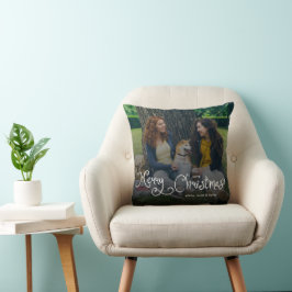 Almofada Feliz Natal Família de Foto de Cachorro com Letra 