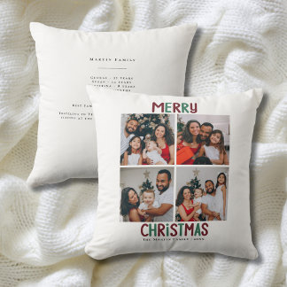 Almofada Feliz Natal Família Vermelho Verde 4 Foto Moderna