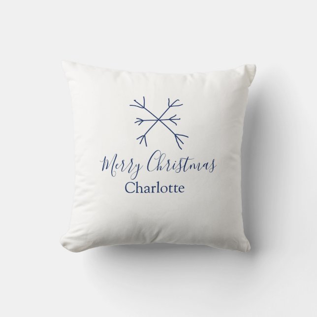 Almofada Feliz Natal flocos de neve azuis adicionam nomes d (Frente)