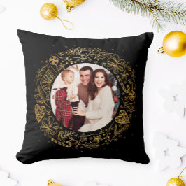 Almofada Feliz Natal Foto Dourada wreath