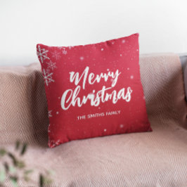 Almofada Feliz Natal - Fundo Vermelho Com Flocos De Neve