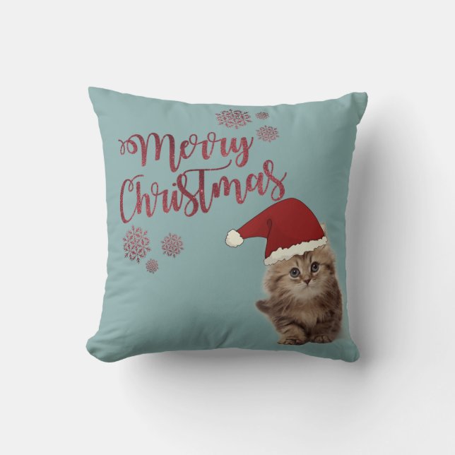 Almofada Feliz Natal,Gato Com Chapéu De Papai Noel (Frente)