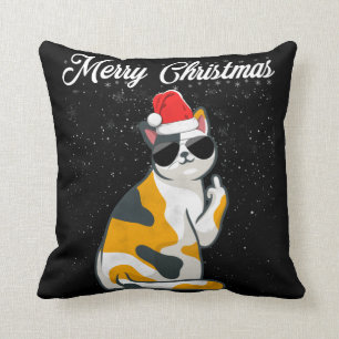 Almofada Feliz Natal Gato do Meio Dedo Rude Xmas Feio C