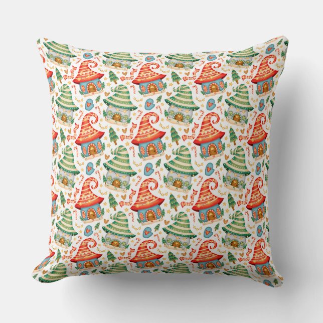 Almofada Feliz Natal Gnomo House Candy Cane Colorful (Frente)