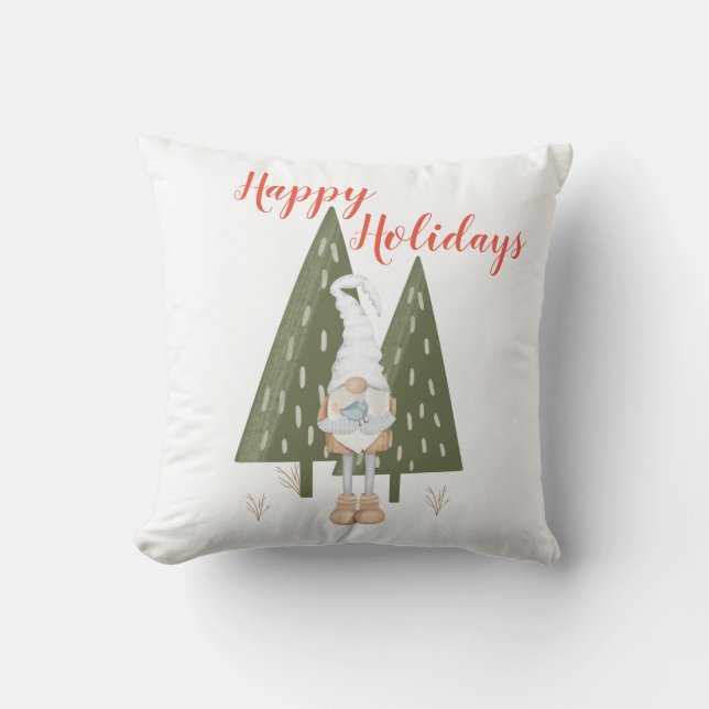 Almofada Feliz Natal Gnomo Pássaro Azul Natal (Frente)