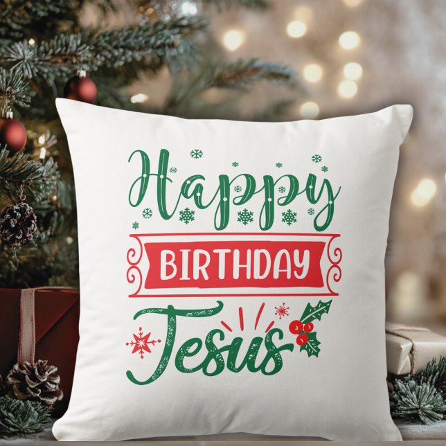 Almofada Feliz Natal Jesus Feriado de Natal (Happy Birthday Jesus Christmas Holiday Throw Pillow)