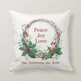 Almofada Feliz Natal, Joia da Paz, Amor Holly Wreath Rustic