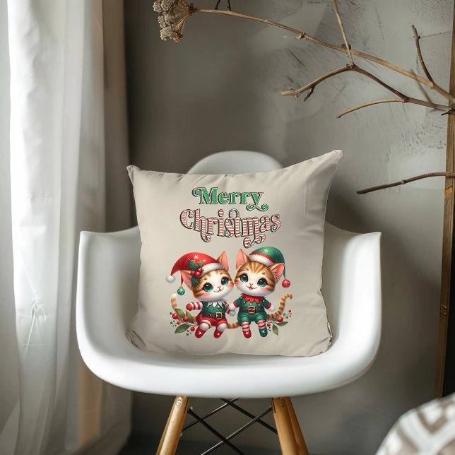 Almofada Feliz Natal Kitten Elves (Criador carregado)