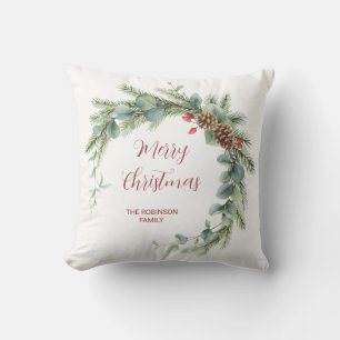Almofada Feliz Natal Moderno Wreath e Script