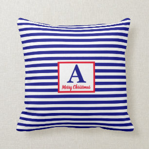Almofada Feliz Natal - Monograma Náutico Vermelho Azul Bra