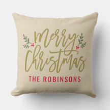 Feliz Natal Nome da Família em Script Dourado Bege