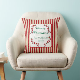 Almofada Feliz Natal nome personalizado floral vermelho