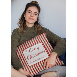 Almofada Feliz Natal nome personalizado listras vermelhas