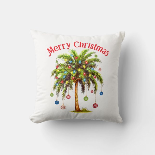 Almofada Feliz Natal Palm Tree Light Havaiana Tropical (Frente)