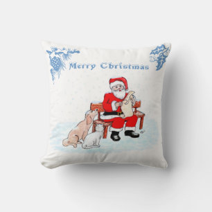 Almofada Feliz Natal - Papai Noel com Gato e Cachorro