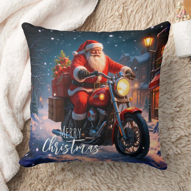 Almofada Feliz Natal Papai Noel de Moto  (Cobertor)