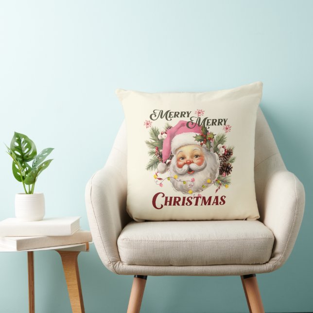 Almofada Feliz Natal - Papais noeis Rosa (Cadeira)