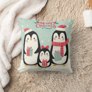 Almofada Feliz Natal pinguins nevados