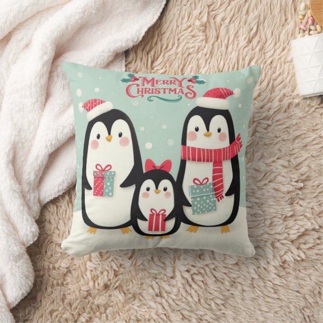 Almofada Feliz Natal pinguins nevados (Cobertor)