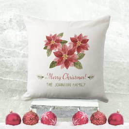 Almofada Feliz Natal Poinsettia Pine Tipografia