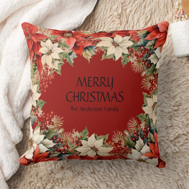 Almofada Feliz Natal Poinsettias (Cobertor)