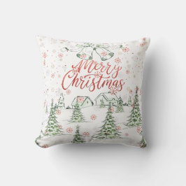 Almofada Feliz Natal, Red e Green Snowy Trees