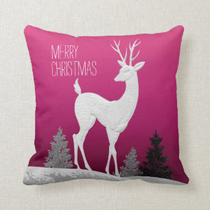 Almofada Feliz Natal Reindeer vintage Fúcsia