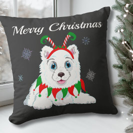 Almofada Feliz Natal Samoyed Com Toco de Elfo