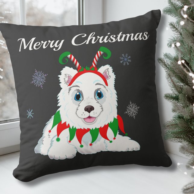 Almofada Feliz Natal Samoyed Com Toco de Elfo (Criador carregado)