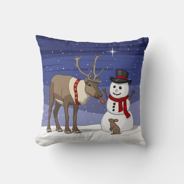 Almofada Feliz Natal Snowman & Swete Reindeer (Frente)