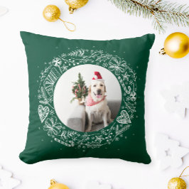 Almofada Feliz Natal Sua Foto Dourada Coroa Verde