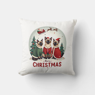 Almofada Feliz Natal Três Santa Elfo Rena Siamês C