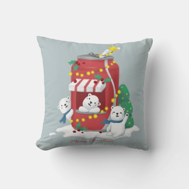 Almofada Feliz Natal: Urso Polar e lata de Soda (Frente)