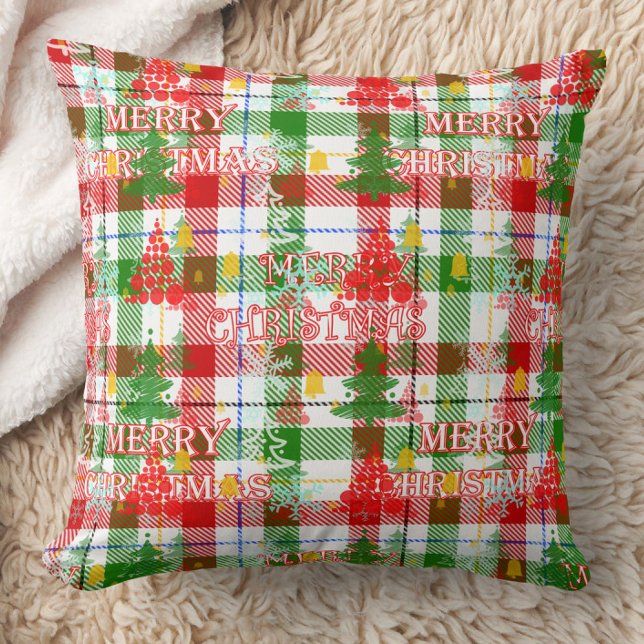 Almofada Feliz Natal Xadrez Decorativa Tartan (Criador carregado)