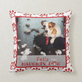 Almofada Feliz Naughn Red Paw Print Pet Photo Travesseiro