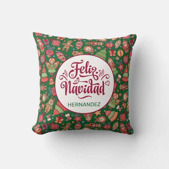 Almofada Feliz Navidad Folk Art Green Personalizado (Frente)
