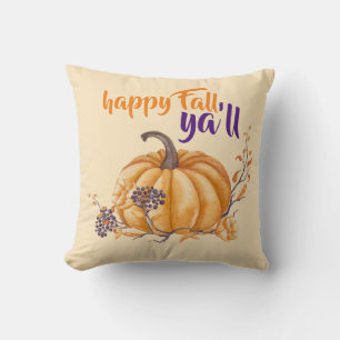 Almofada Feliz Outono Para Todos Aquarela Abóbora Laranja R