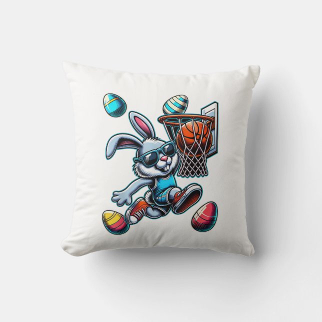 Almofada Feliz Páscoa Basquetebol Rapazes Coelho da Páscoa  (Frente)