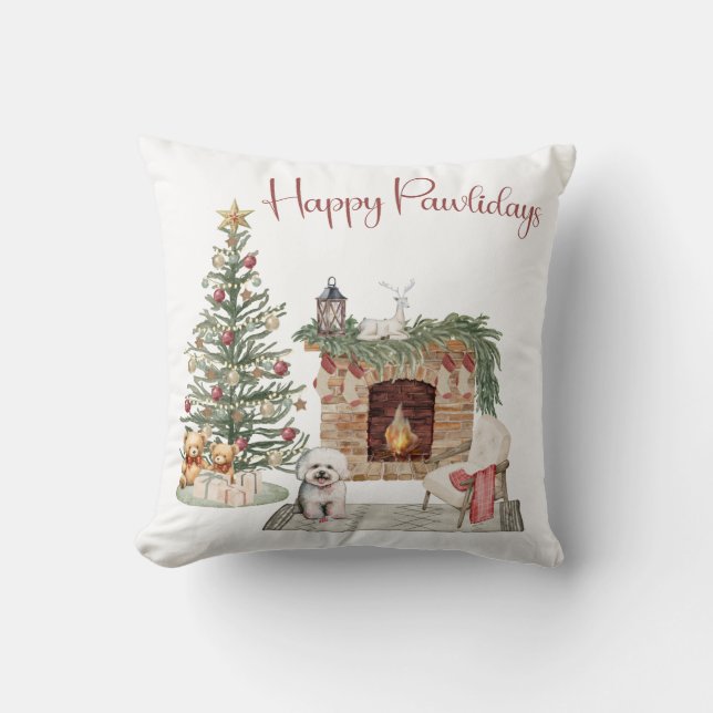 Almofada Feliz Pawlidays Design de Cachorro - Bichon Frise (Frente)