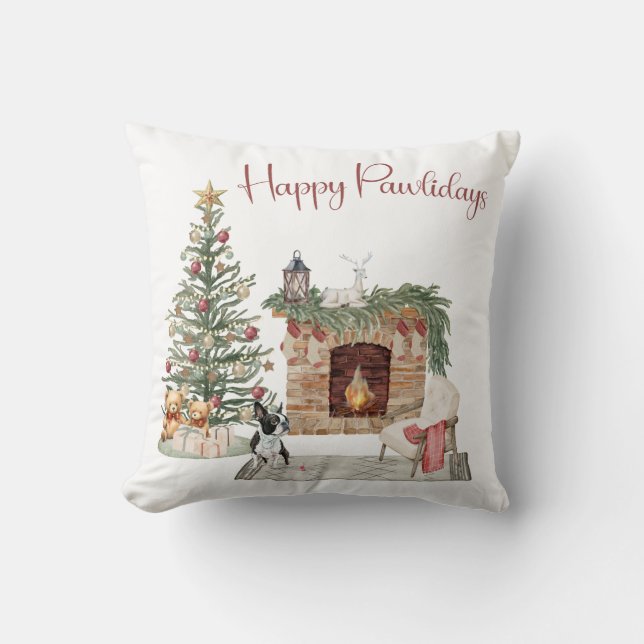 Almofada Feliz Pawlidays Design de Cachorro - Boston Terrie (Frente)