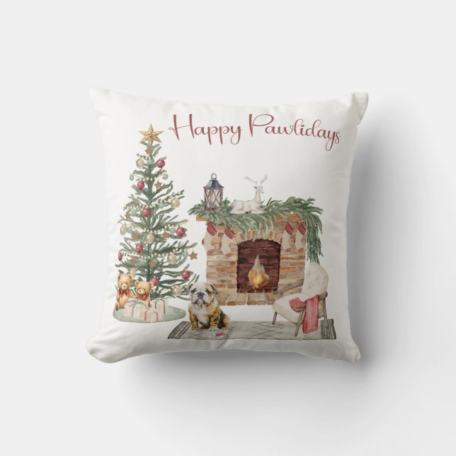 Almofada Feliz Pawlidays Design de Cachorro - Bulldog Inglê (Frente)