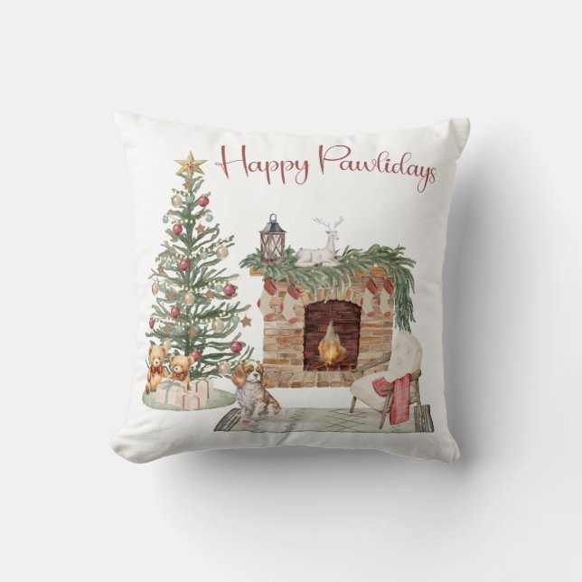 Almofada Feliz Pawlidays Design de Cachorro - King Charles  (Frente)