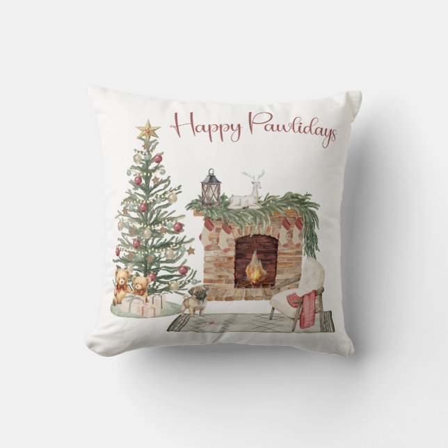 Almofada Feliz Pawlidays Design de Cachorro - Pug (Frente)