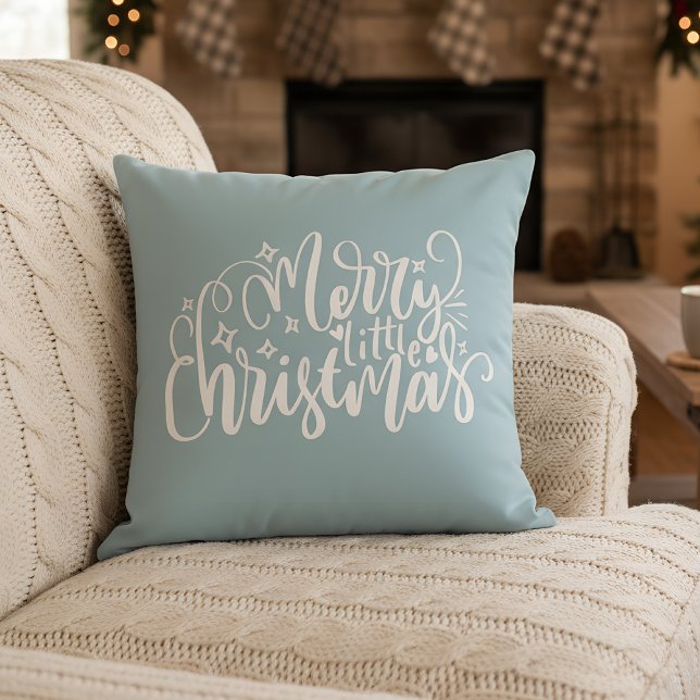 Almofada Feliz pequeno Natal em azul claro (christmas pillow)
