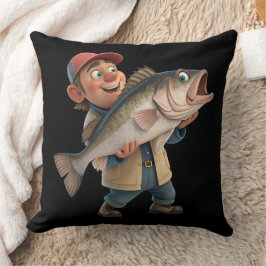 Almofada Feliz pescador com um peixe grande e bonito