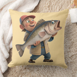Almofada Feliz pescador com um peixe grande e bonito