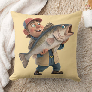Almofada Feliz pescador com um peixe grande e bonito