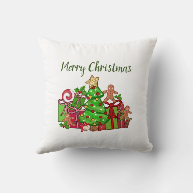 Almofada Feliz Presente De Natal Em Torno Da Árvore (Verso)