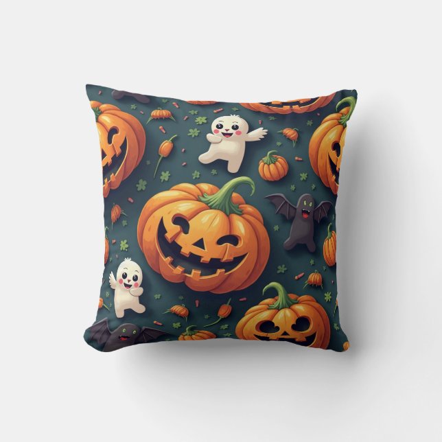 Almofada Feliz Pumpkin e Ghost Halloween Cushion (Frente)