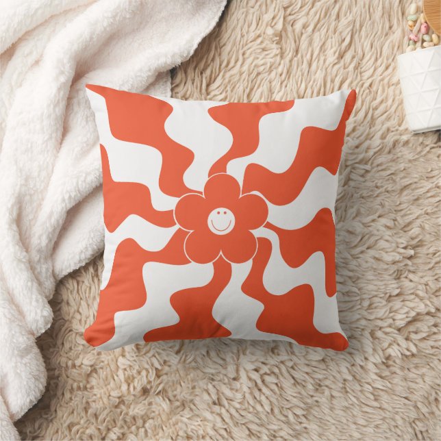 Almofada Feliz Retro Daisy em Laranja e Branco (Cobertor)